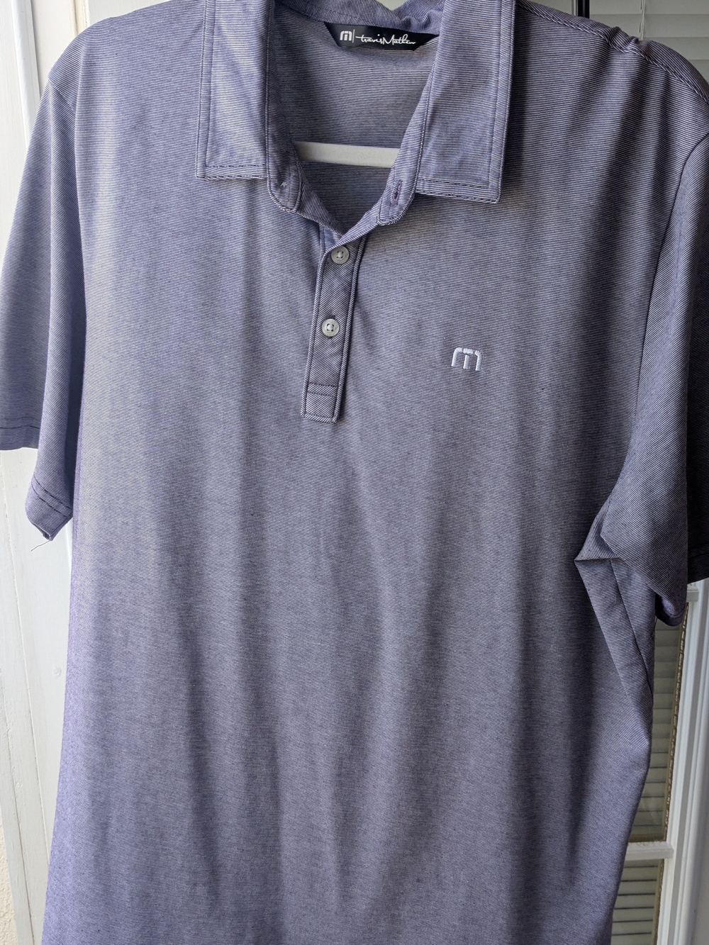 Travis Mathew Polo Shirt Men's XL Purple Striped Pima Cotton Blend Golf Casual